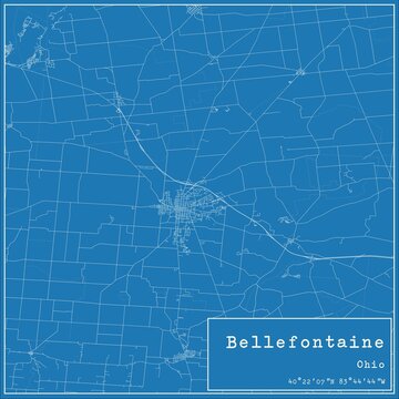 Blueprint US city map of Bellefontaine, Ohio.