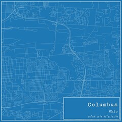 Blueprint US city map of Columbus, Ohio.