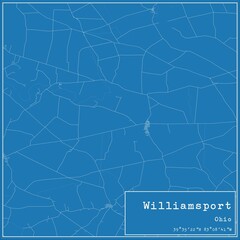 Blueprint US city map of Williamsport, Ohio.