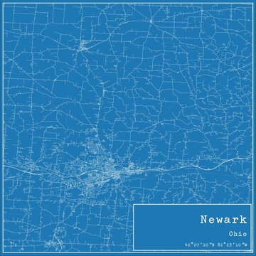 Blueprint US city map of Newark, Ohio.