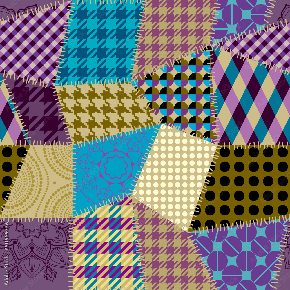 Poster Textille patchwork pattern. Seamless Vector image.