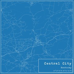 Blueprint US city map of Central City, Kentucky.