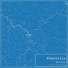 Blueprint US city map of Pikeville, Kentucky.