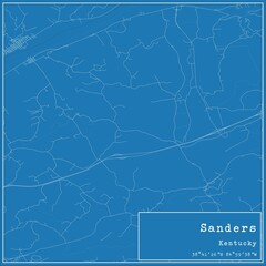 Obraz premium Blueprint US city map of Sanders, Kentucky.