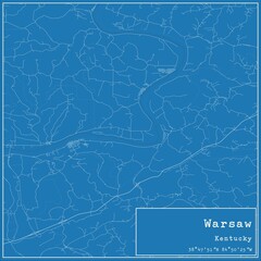 Blueprint US city map of Warsaw, Kentucky.