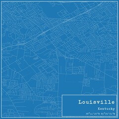 Blueprint US city map of Louisville, Kentucky.