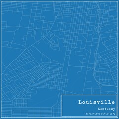 Blueprint US city map of Louisville, Kentucky.