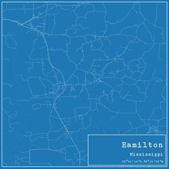 Blueprint US city map of Hamilton, Mississippi.