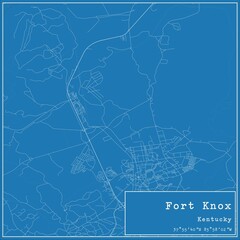 Blueprint US city map of Fort Knox, Kentucky.