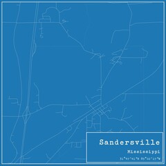 Blueprint US city map of Sandersville, Mississippi.