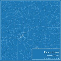 Blueprint US city map of Prentiss, Mississippi.