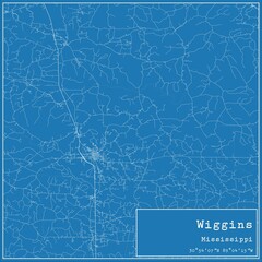 Blueprint US city map of Wiggins, Mississippi.