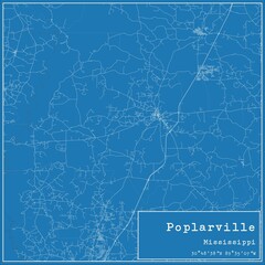 Blueprint US city map of Poplarville, Mississippi.