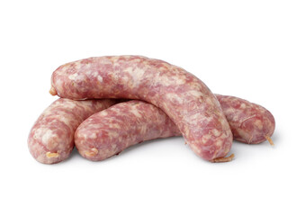 Raw fresh sausages on white background