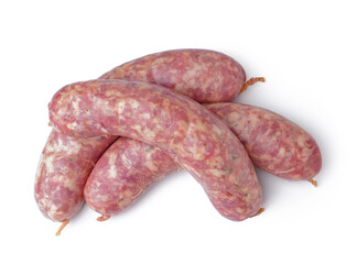 Raw fresh sausages on white background