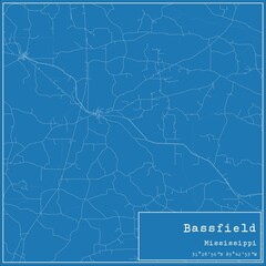 Blueprint US city map of Bassfield, Mississippi.