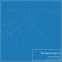 Blueprint US city map of Sebastopol, Mississippi.
