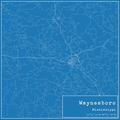 Blueprint US city map of Waynesboro, Mississippi.