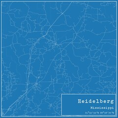 Blueprint US city map of Heidelberg, Mississippi.