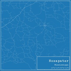 Blueprint US city map of Noxapater, Mississippi.