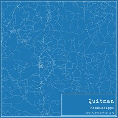 Blueprint US city map of Quitman, Mississippi.