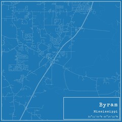 Blueprint US city map of Byram, Mississippi.