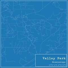Blueprint US city map of Valley Park, Mississippi.