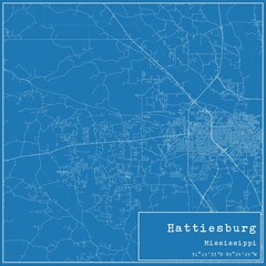 Blueprint US city map of Hattiesburg, Mississippi.