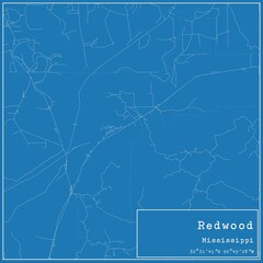 Blueprint US city map of Redwood, Mississippi.