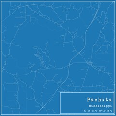 Blueprint US city map of Pachuta, Mississippi.