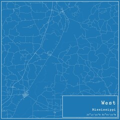 Blueprint US city map of West, Mississippi.