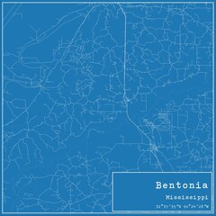 Blueprint US city map of Bentonia, Mississippi.