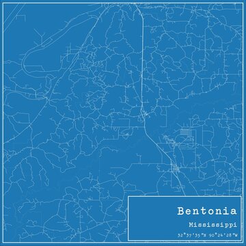 Blueprint US City Map Of Bentonia, Mississippi.