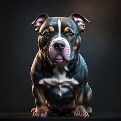 Pocket bully in sitting style in a dark background