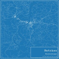 Blueprint US city map of Natchez, Mississippi.