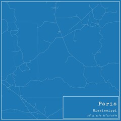 Blueprint US city map of Paris, Mississippi.