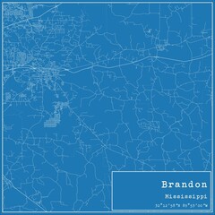 Blueprint US city map of Brandon, Mississippi.