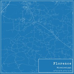 Blueprint US city map of Florence, Mississippi.