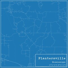 Blueprint US city map of Plantersville, Mississippi.