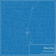 Blueprint US city map of Shelby, Mississippi.