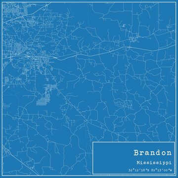 Blueprint US city map of Brandon, Mississippi.