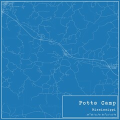 Blueprint US city map of Potts Camp, Mississippi.