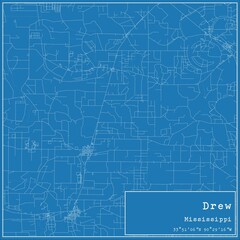 Fototapeta premium Blueprint US city map of Drew, Mississippi.