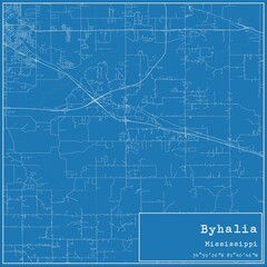 Blueprint US city map of Byhalia, Mississippi.