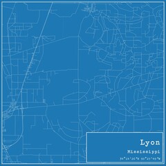 Blueprint US city map of Lyon, Mississippi.