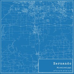 Blueprint US city map of Hernando, Mississippi.