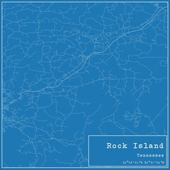 Blueprint US city map of Rock Island, Tennessee.
