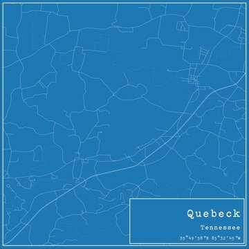 Blueprint US city map of Quebeck, Tennessee.