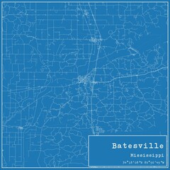 Fototapeta premium Blueprint US city map of Batesville, Mississippi.