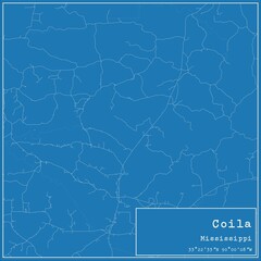 Blueprint US city map of Coila, Mississippi.